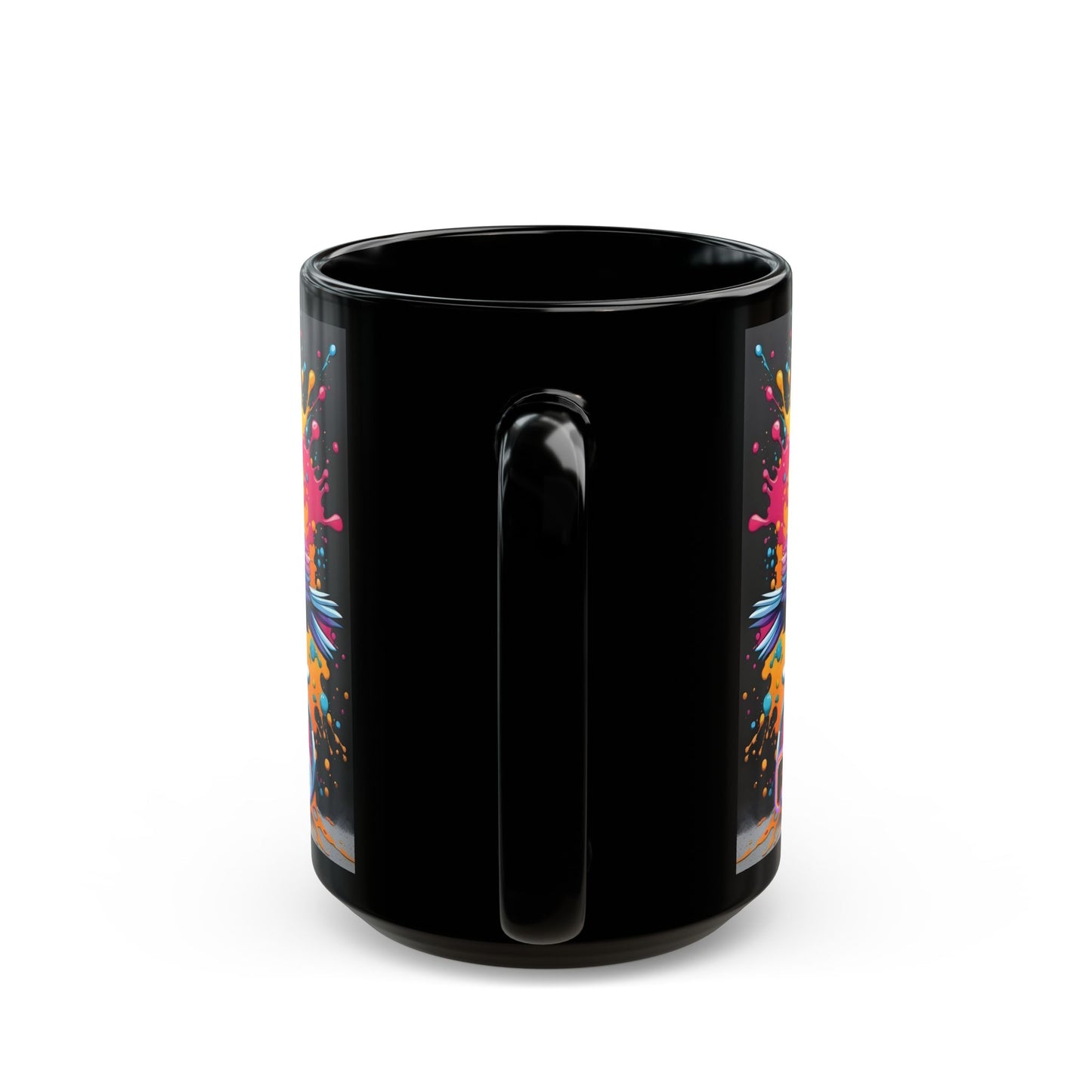 Free Bird Mug – Psychedelic Cycling Bird on Black Ceramic Coffee Cup (11oz / 15oz)