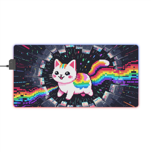 LED Gaming Mouse Pad — Pixel Rainbow Cat RGB Desk Mat
