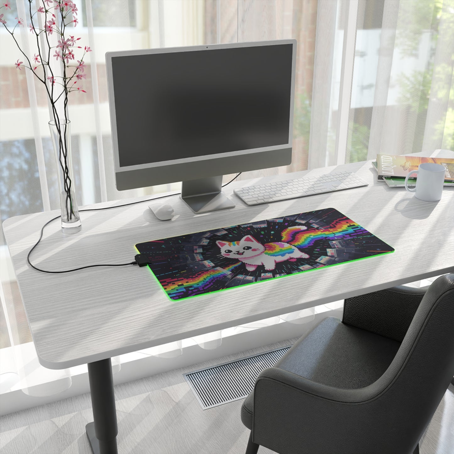 LED Gaming Mouse Pad — Pixel Rainbow Cat RGB Desk Mat