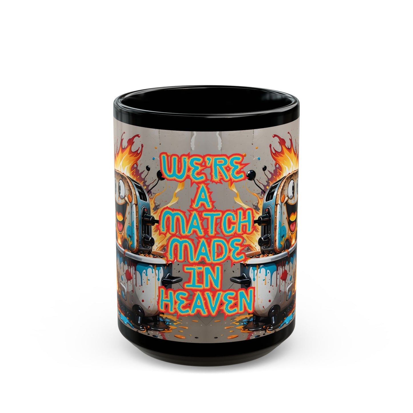 Funny “Match Made in Heaven” Toaster on Fire Mug – Ceramic Coffee Cup Gift for Couples