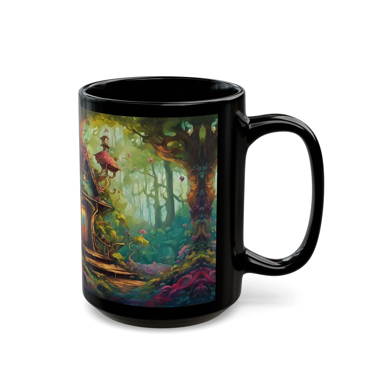 Enchanted Forest Cottage Mug – Whimsical Woodland Ceramic Coffee Cup with Hidden Message (11oz or 15oz)
