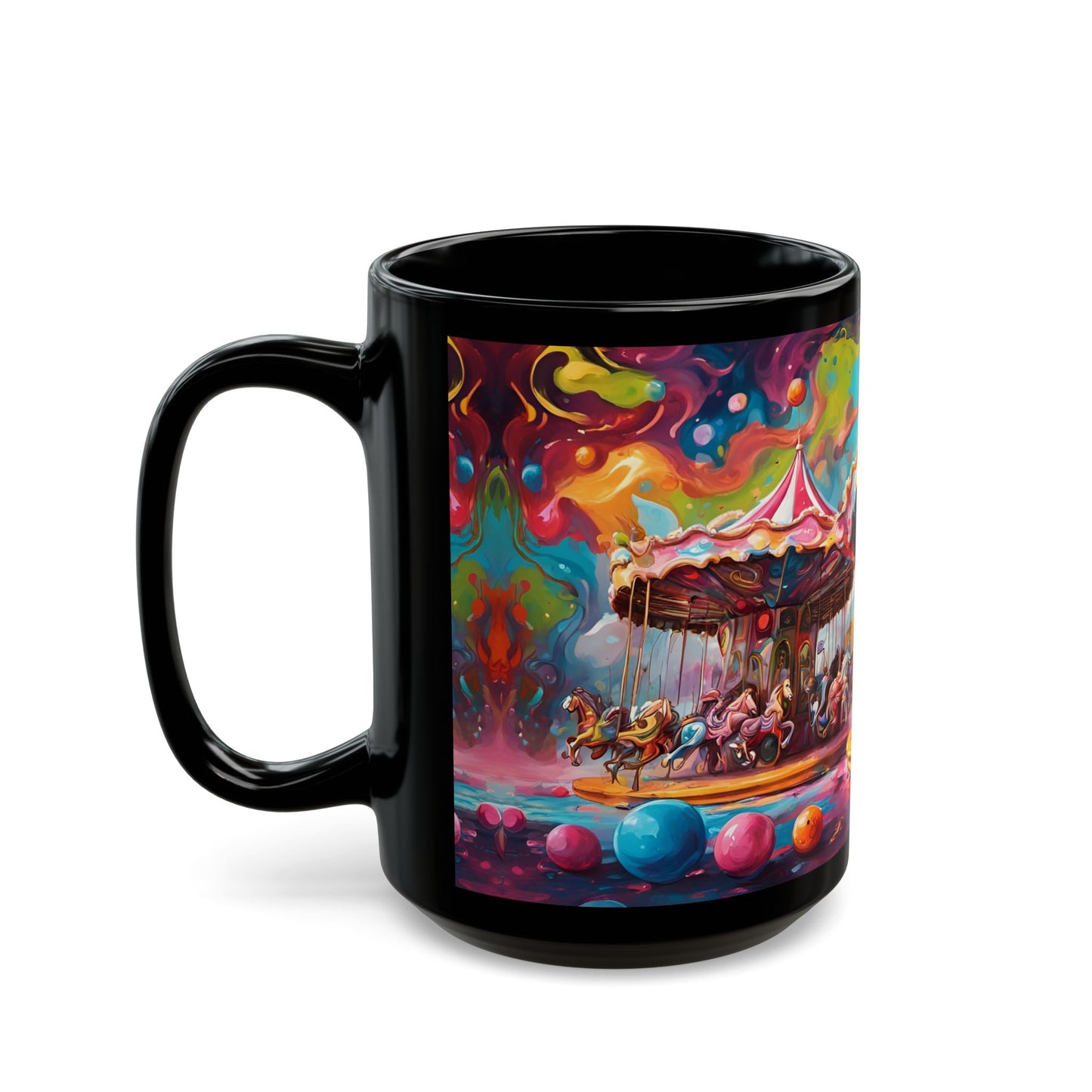 Psychedelic Circus Clown Mug – Trippy Black Ceramic Coffee Cup