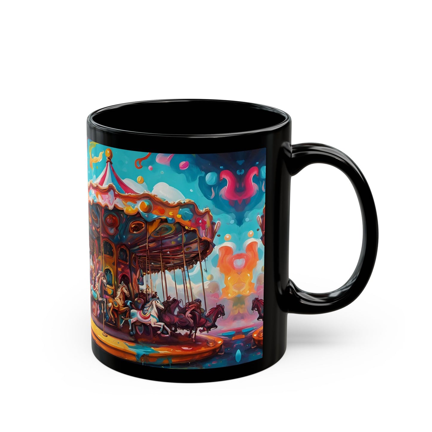 Psychedelic Circus Clown Mug – Trippy Black Ceramic Coffee Cup