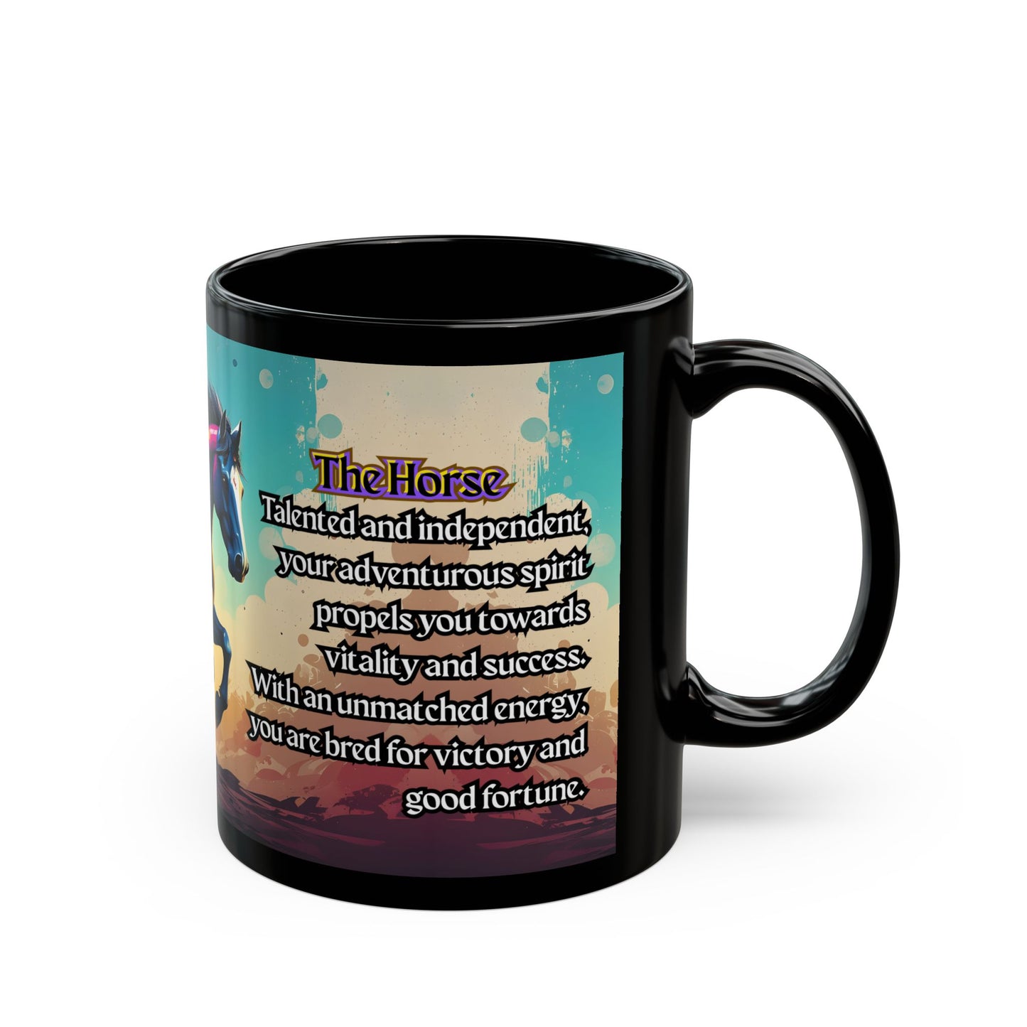 Horse Spirit Black Mug – Inspirational 'The Horse' Zodiac Poem Coffee Cup (11oz/15oz)