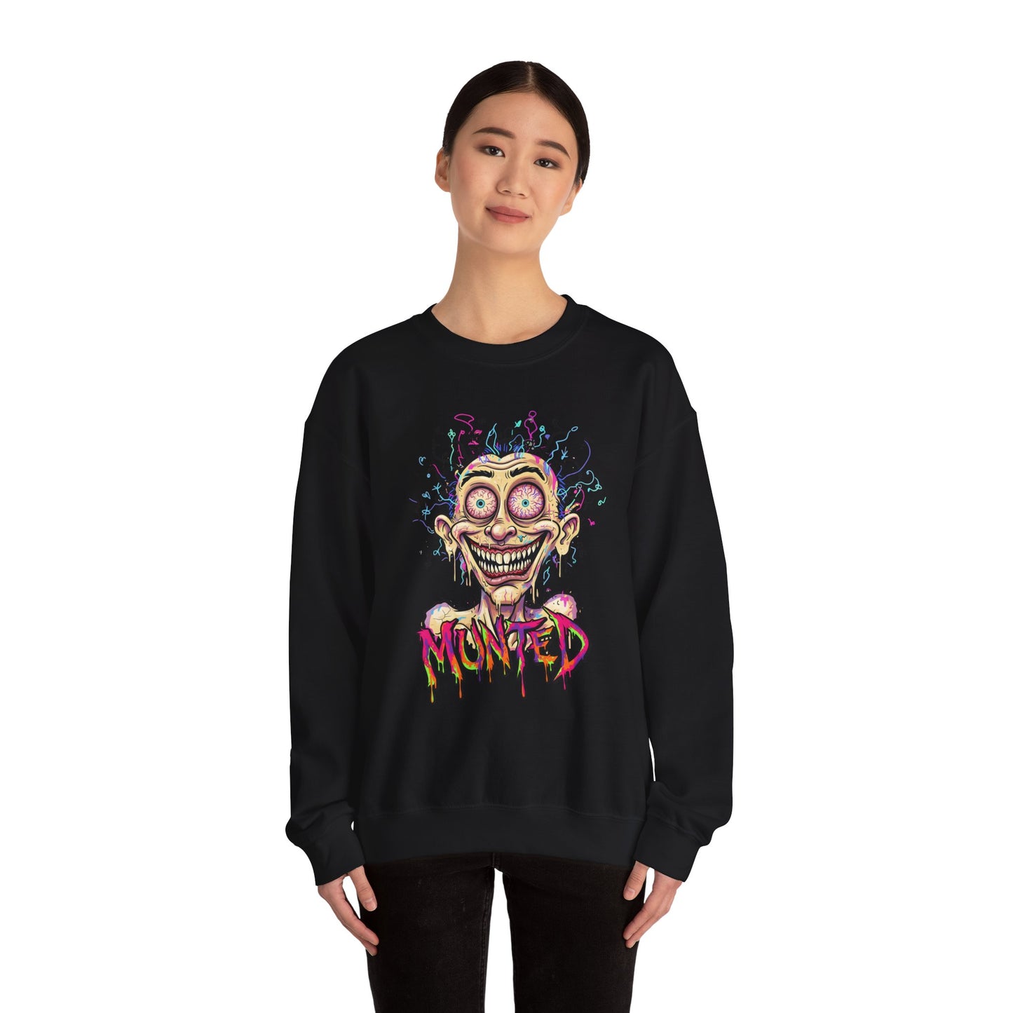 Munted Face Sweatshirt — Trippy Graphic Pullover for Weird Art Lovers