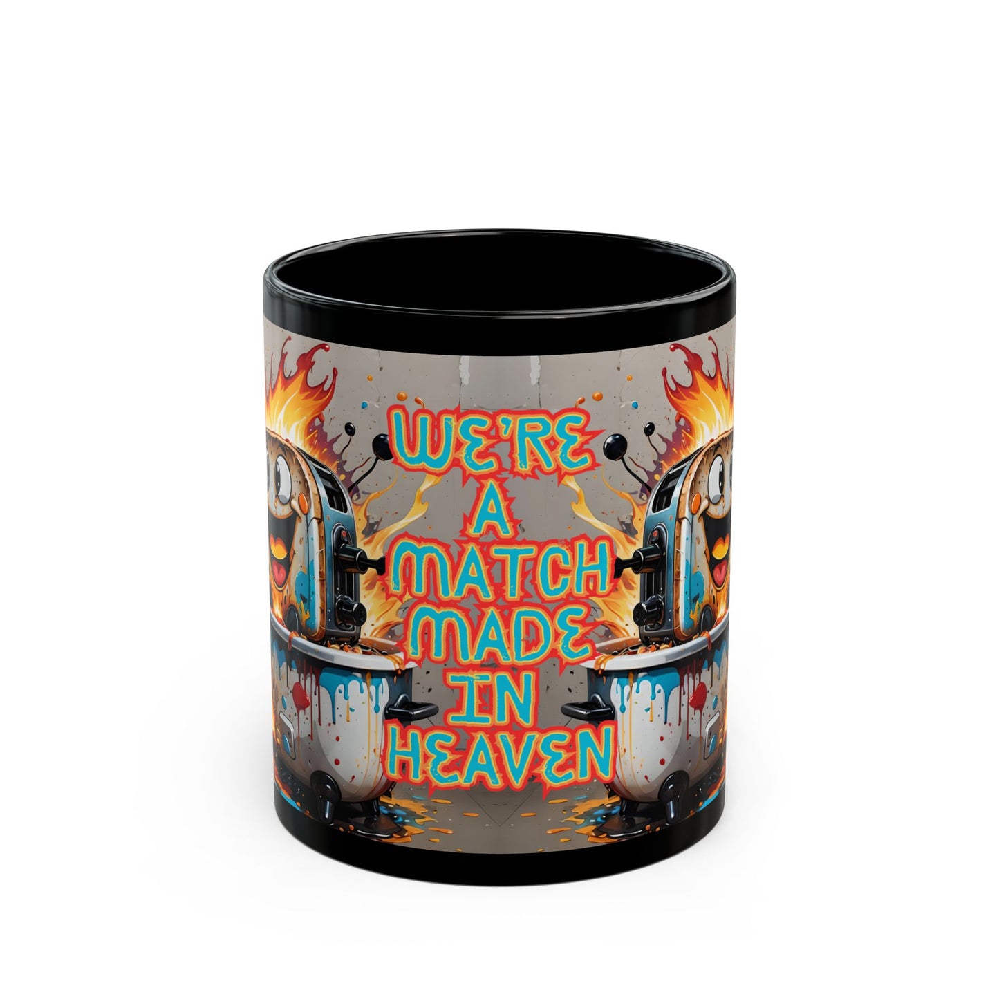 Funny “Match Made in Heaven” Toaster on Fire Mug – Ceramic Coffee Cup Gift for Couples