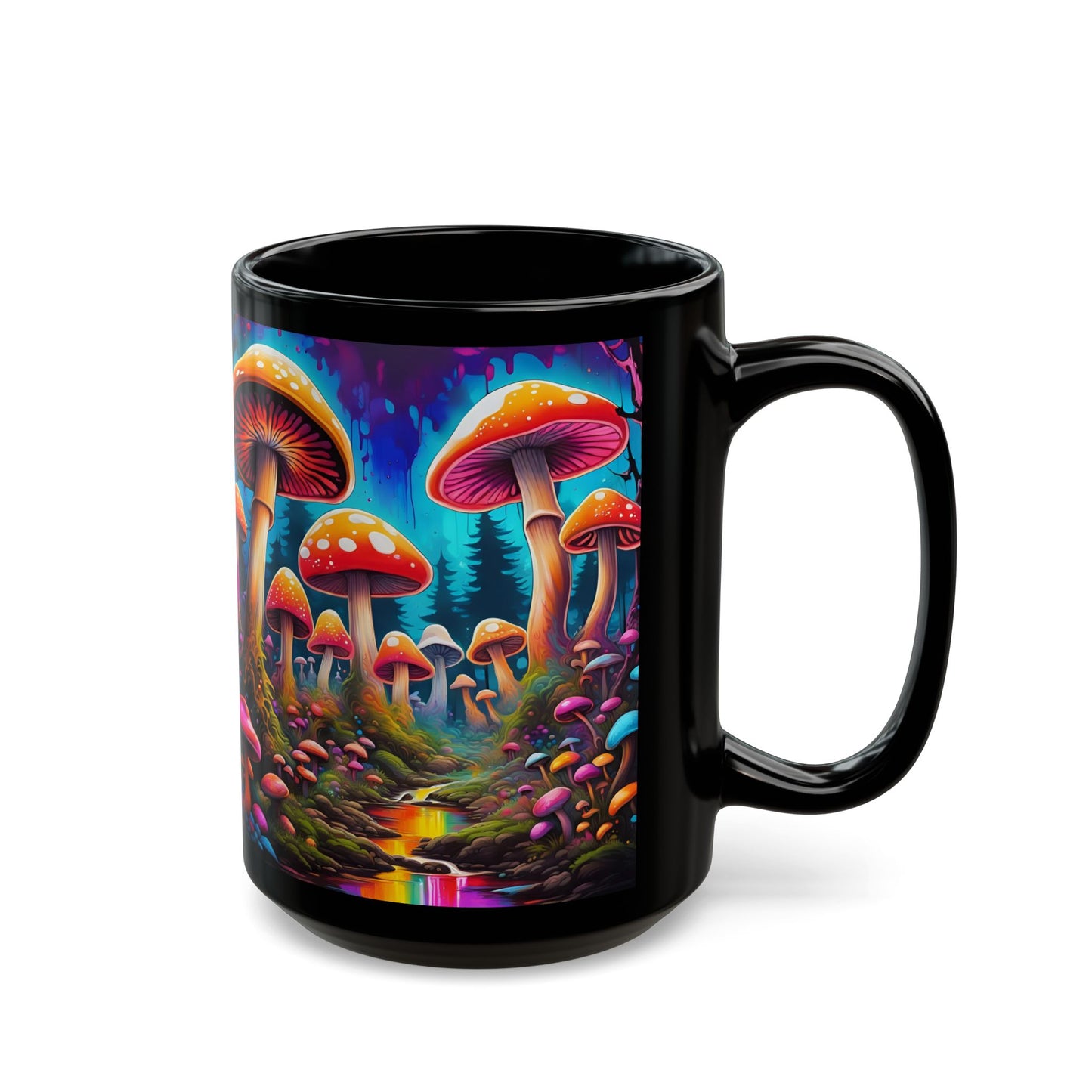 Vibrant Psychedelic Mushroom Forest Ceramic Mug | Colorful Coffee Cup | Unique Nature Lover Gift