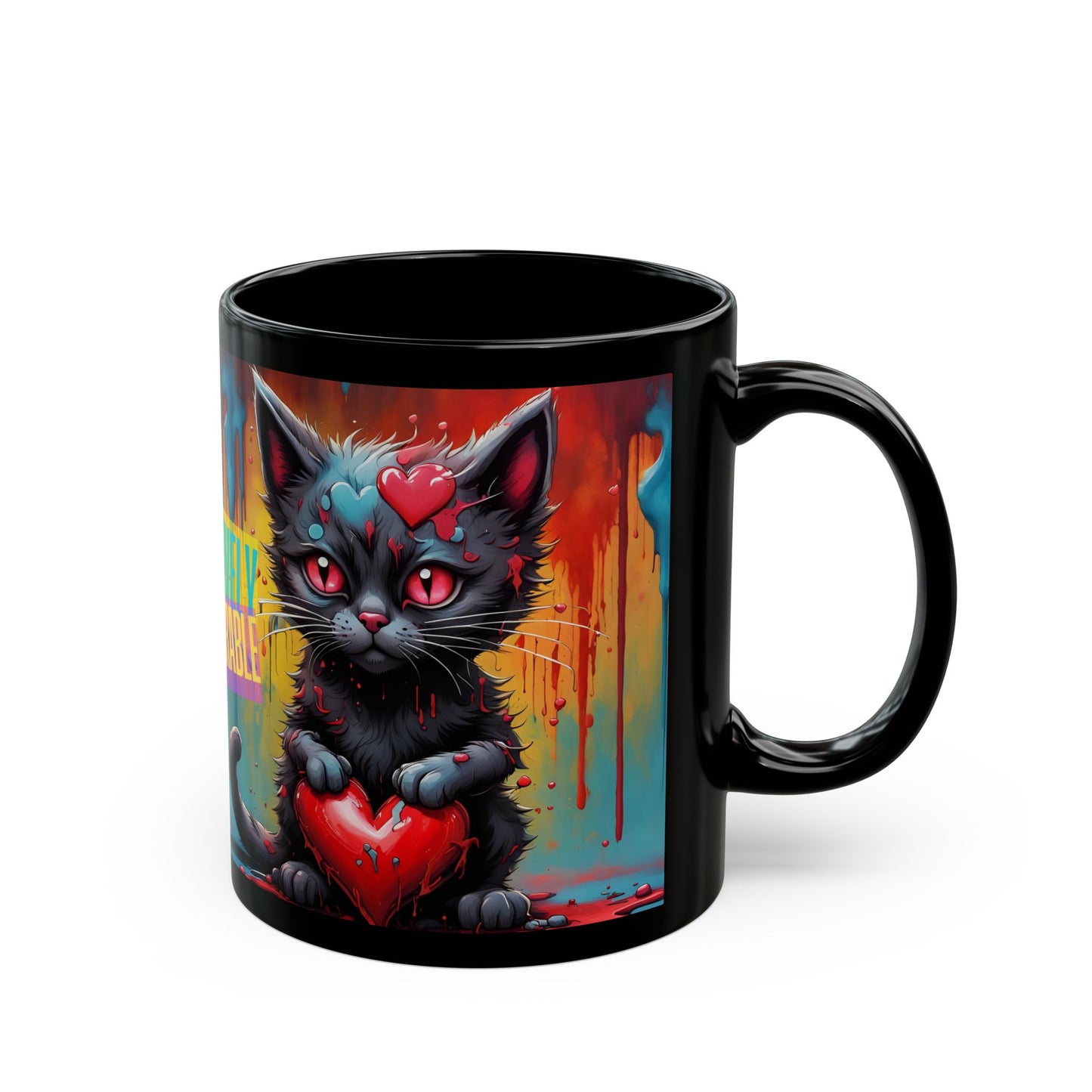 Cute Cat Lovers Mug | Black Ceramic Design Mug | Ideal Coffee Cup Gift | Cat Mom Gift | Kitty Lover Mug | Black Ceramic Cat Lovers Mug