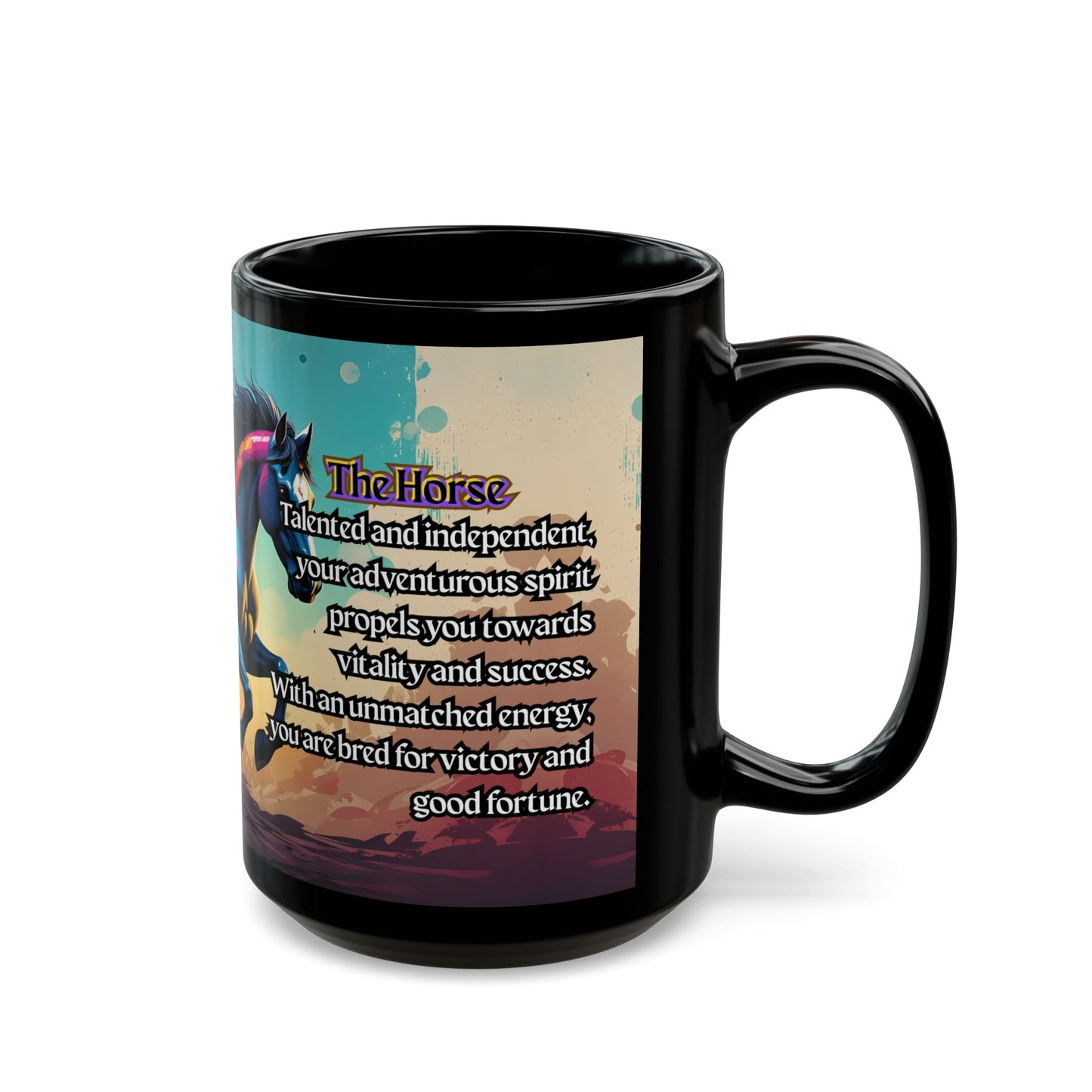 Horse Spirit Black Mug – Inspirational 'The Horse' Zodiac Poem Coffee Cup (11oz/15oz)