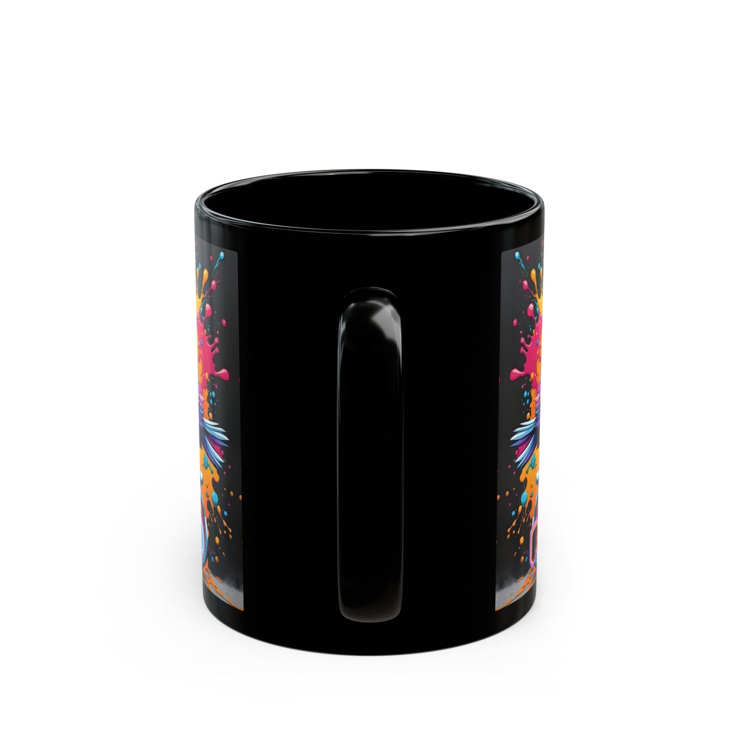 Free Bird Mug – Psychedelic Cycling Bird on Black Ceramic Coffee Cup (11oz / 15oz)