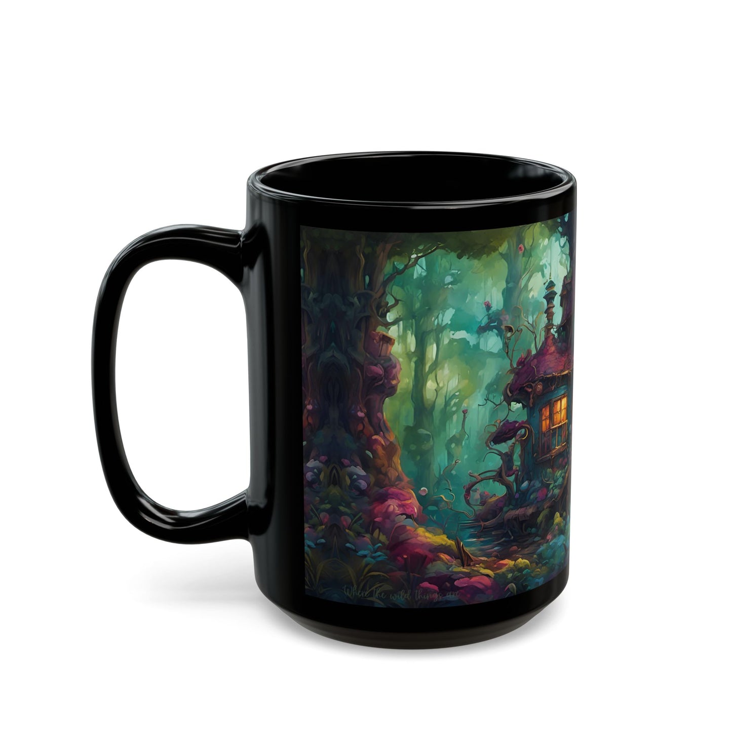 Enchanted Forest Cottage Mug – Whimsical Woodland Ceramic Coffee Cup with Hidden Message (11oz or 15oz)