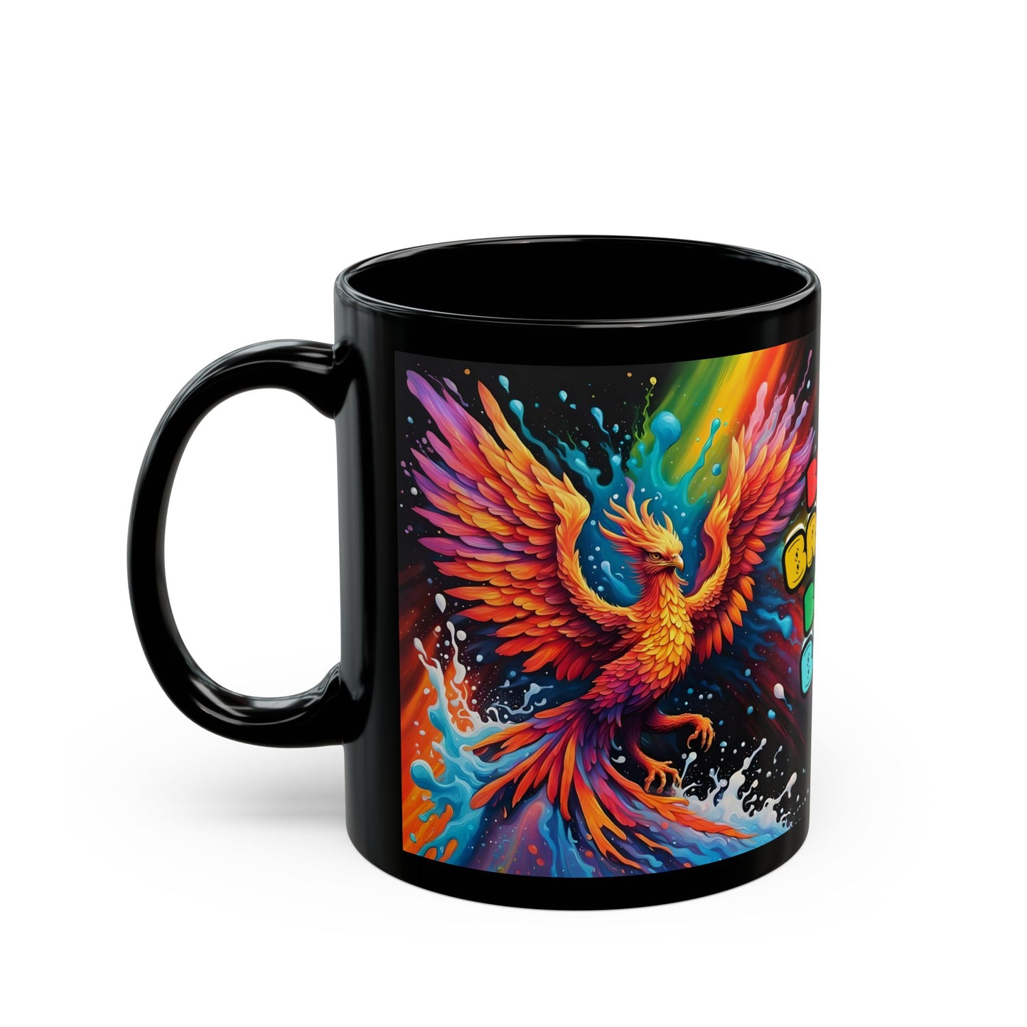 Burn Bright Burn Bold Phoenix Coffee Mug – Rainbow Mythical Bird Mug, Motivational Gift Idea, Colorful Rebirth Design for Morning Energy