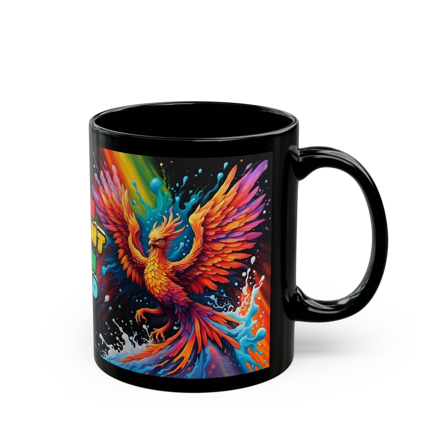 Burn Bright Burn Bold Phoenix Coffee Mug – Rainbow Mythical Bird Mug, Motivational Gift Idea, Colorful Rebirth Design for Morning Energy
