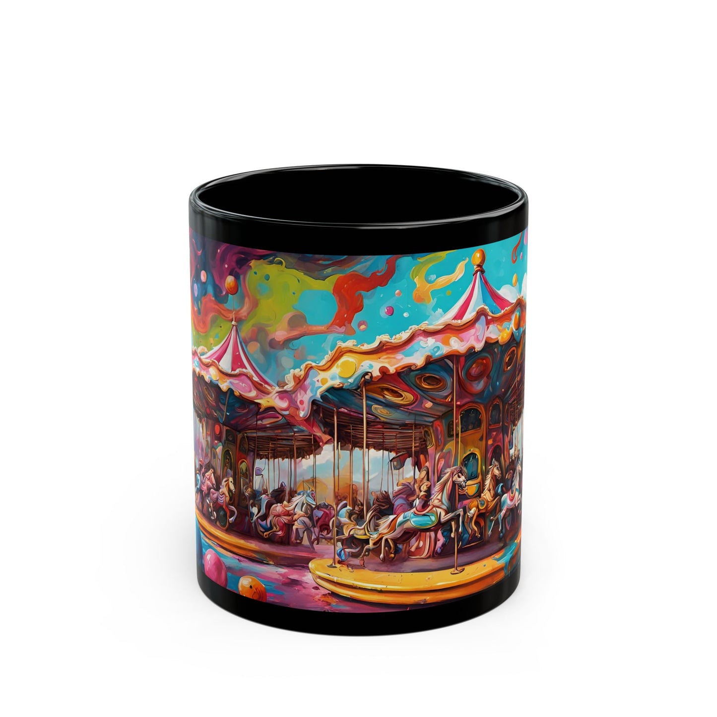 Psychedelic Circus Clown Mug – Trippy Black Ceramic Coffee Cup