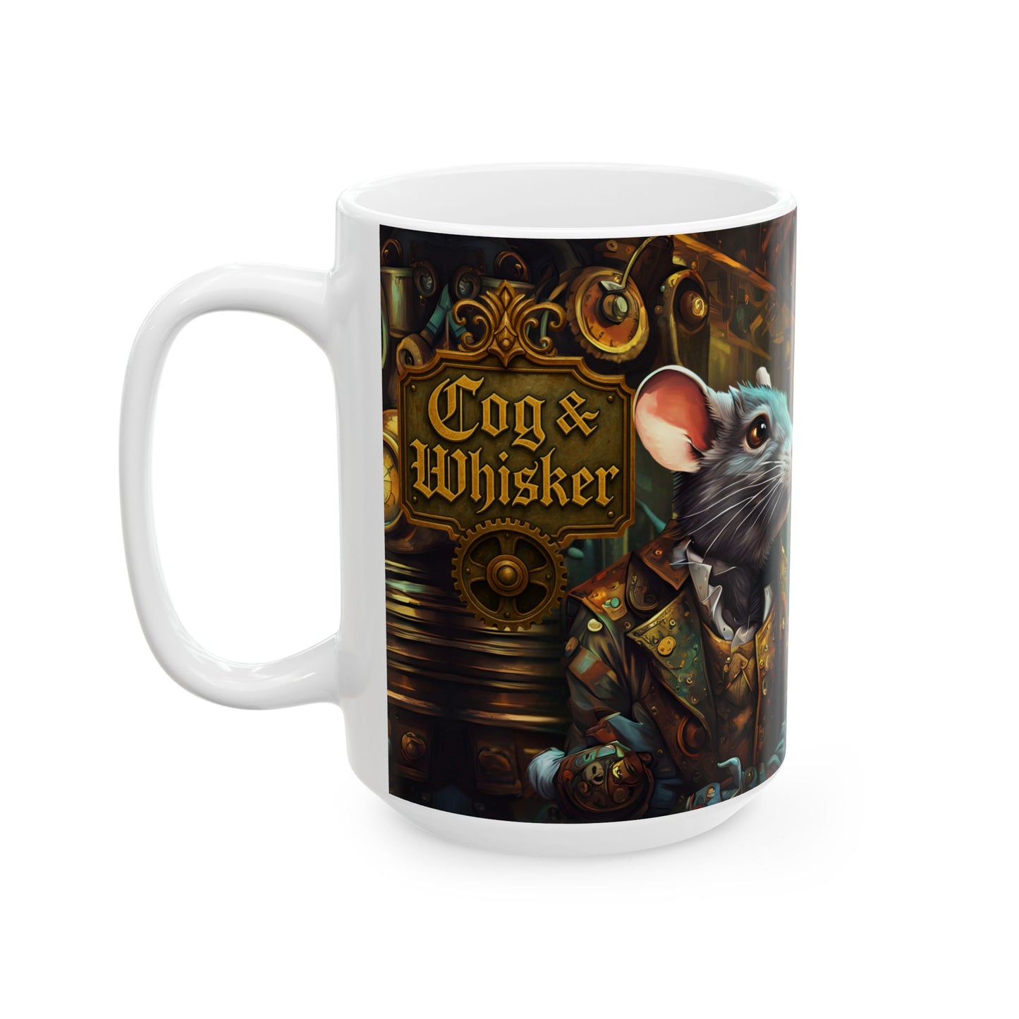 The Great Pantry War Mug 11oz/15oz – Steampunk Cat & Rat Fantasy Art | Muntedverse Ceramic Drinkware Collectible