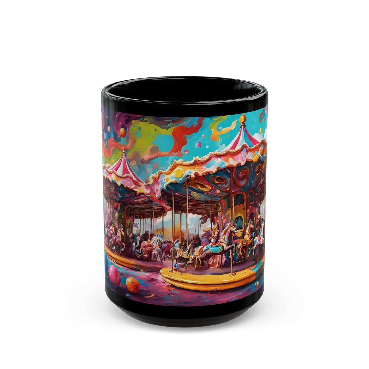 Psychedelic Circus Clown Mug – Trippy Black Ceramic Coffee Cup
