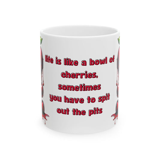 Funny Angry Cherries Mug – “Spit the Pits” Quote Coffee Cup (11oz & 15oz)