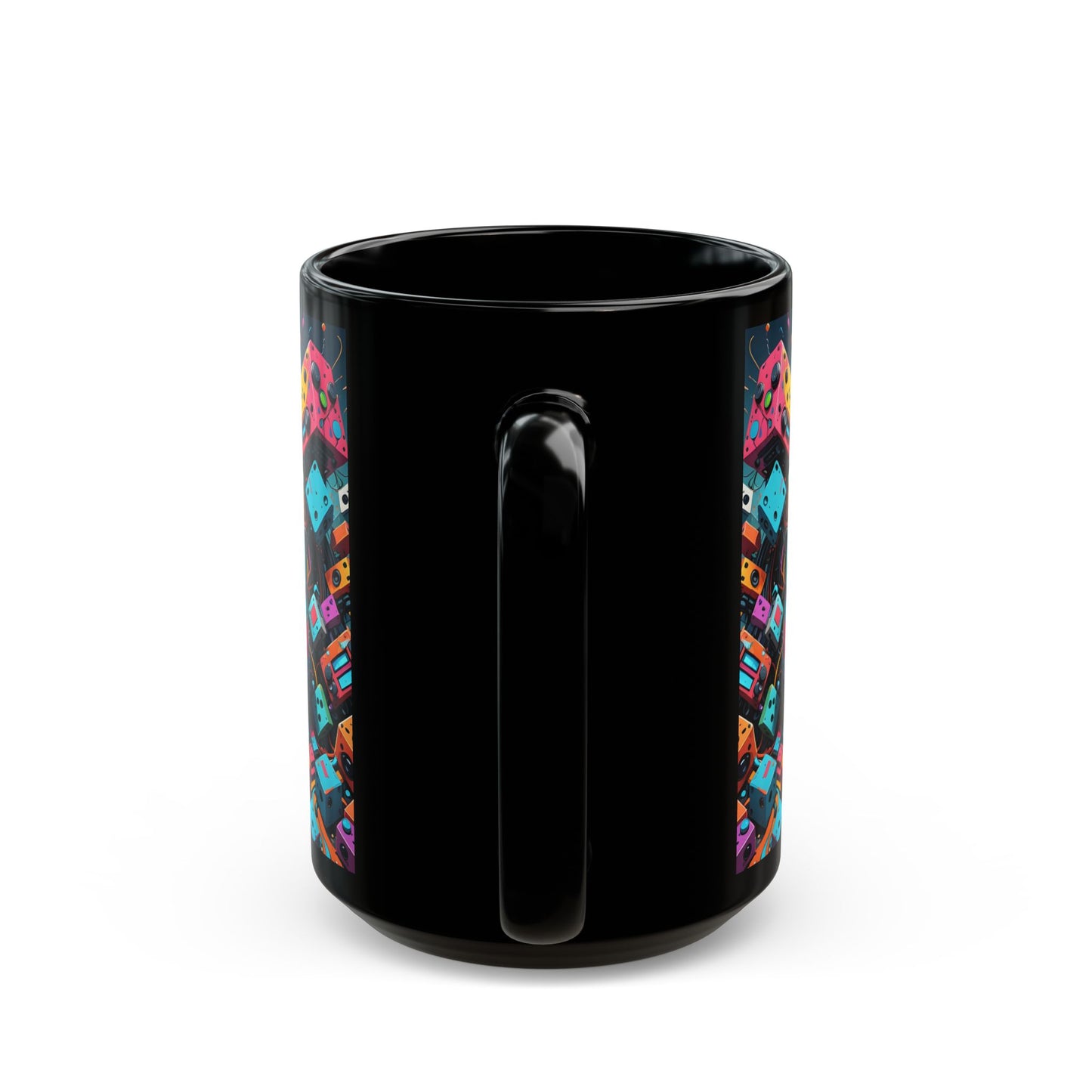 Caught in the Game Gamer Mug – Black Gaming Coffee Cup with Colorful Controller Design
