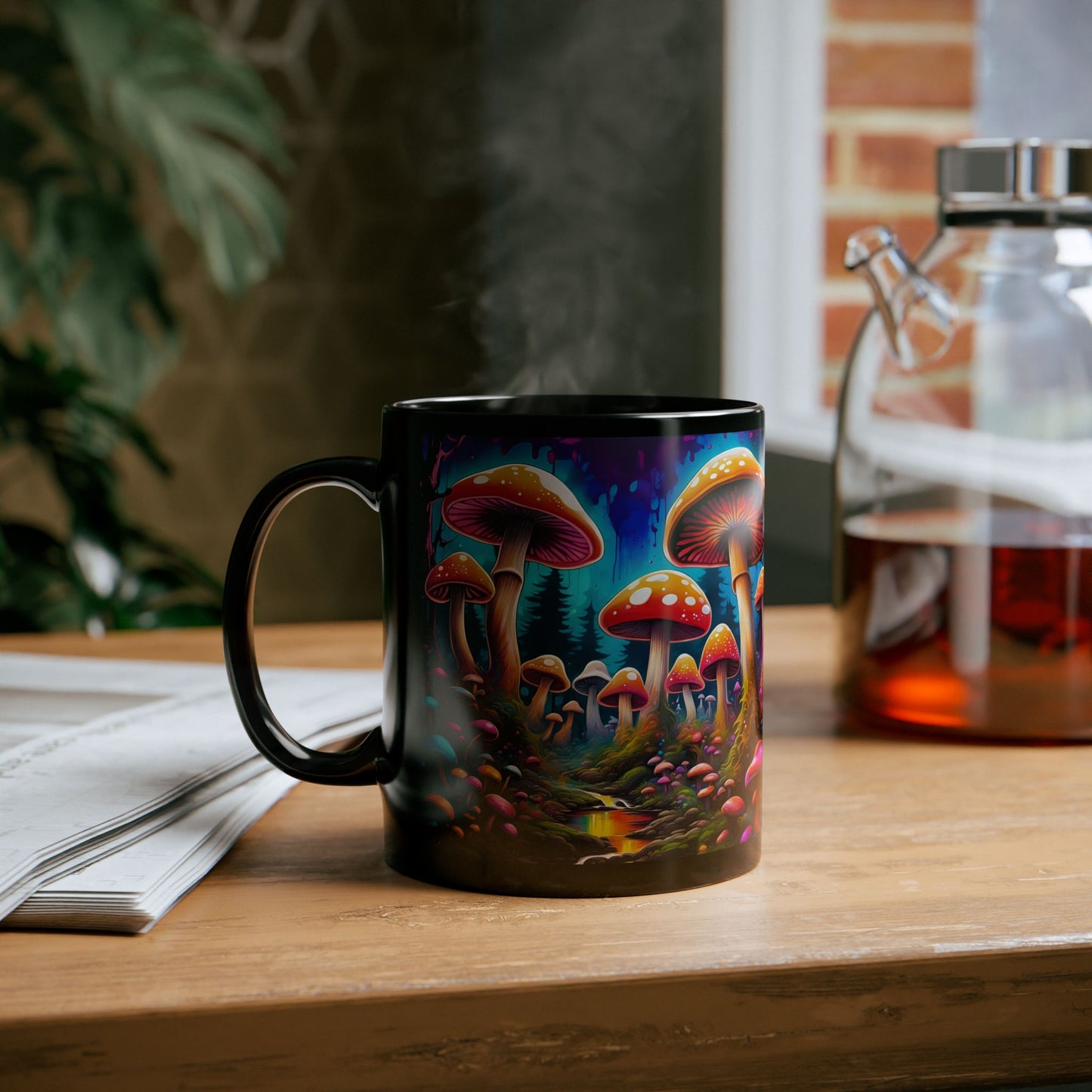Vibrant Psychedelic Mushroom Forest Ceramic Mug | Colorful Coffee Cup | Unique Nature Lover Gift