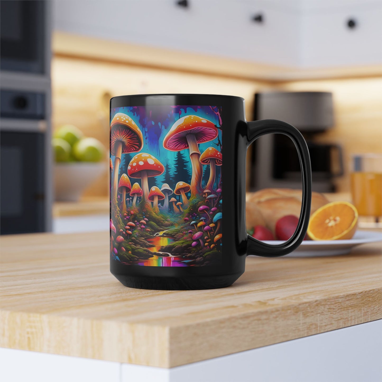 Vibrant Psychedelic Mushroom Forest Ceramic Mug | Colorful Coffee Cup | Unique Nature Lover Gift