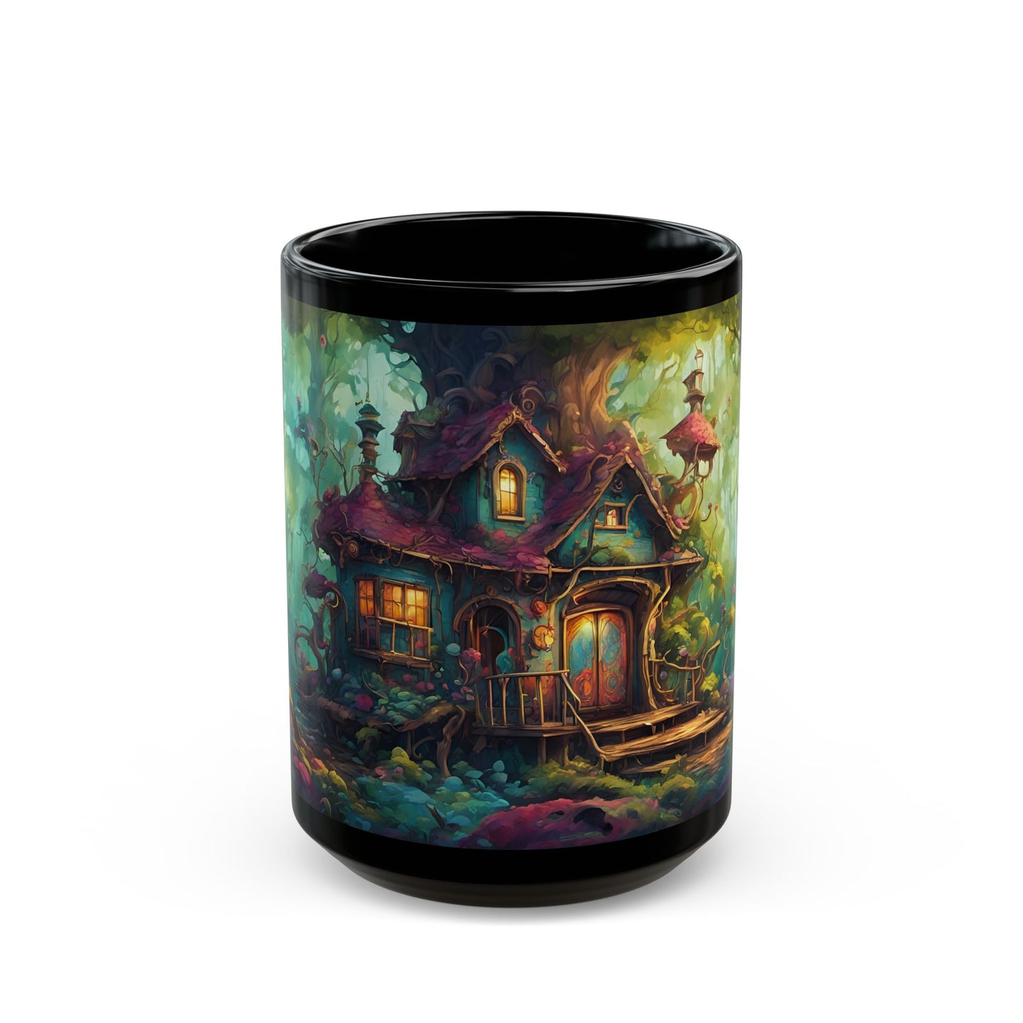 Enchanted Forest Cottage Mug – Whimsical Woodland Ceramic Coffee Cup with Hidden Message (11oz or 15oz)