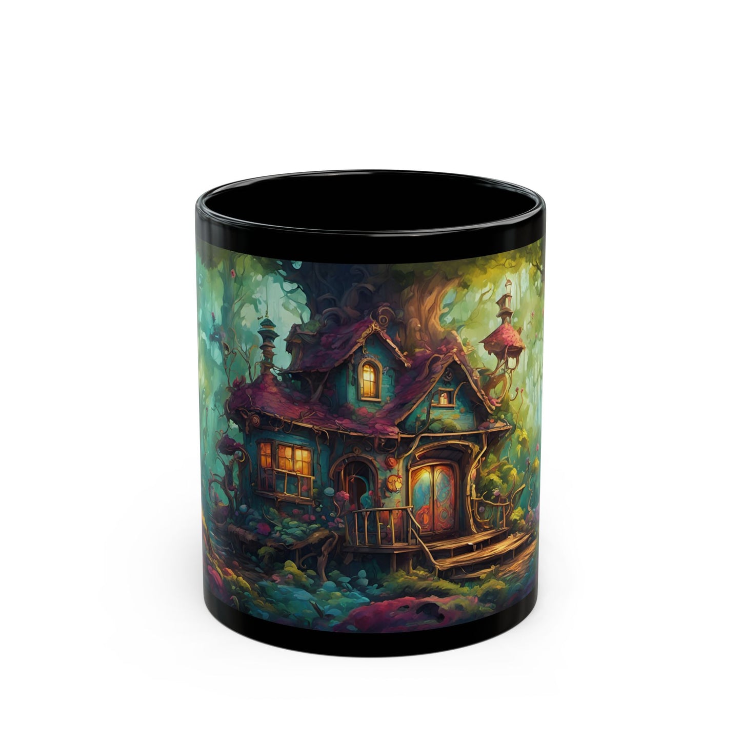 Enchanted Forest Cottage Mug – Whimsical Woodland Ceramic Coffee Cup with Hidden Message (11oz or 15oz)