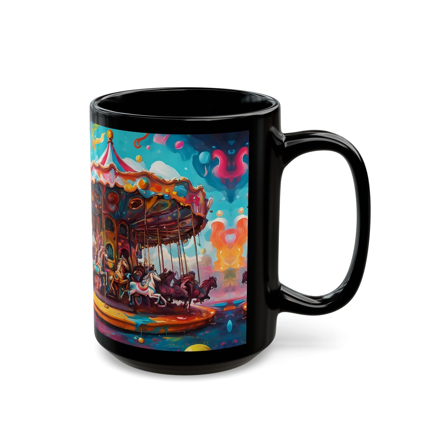 Psychedelic Circus Clown Mug – Trippy Black Ceramic Coffee Cup