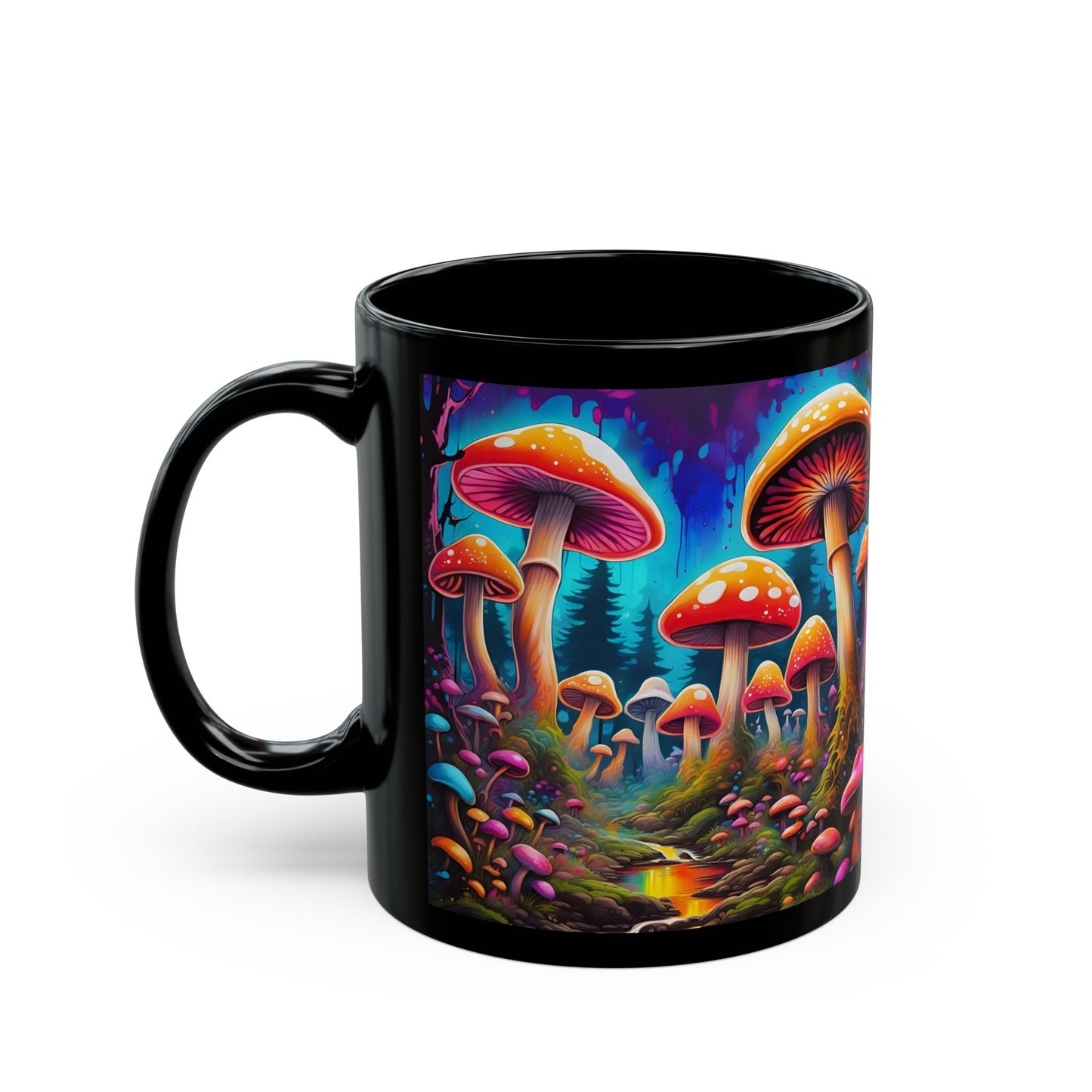 Vibrant Psychedelic Mushroom Forest Ceramic Mug | Colorful Coffee Cup | Unique Nature Lover Gift