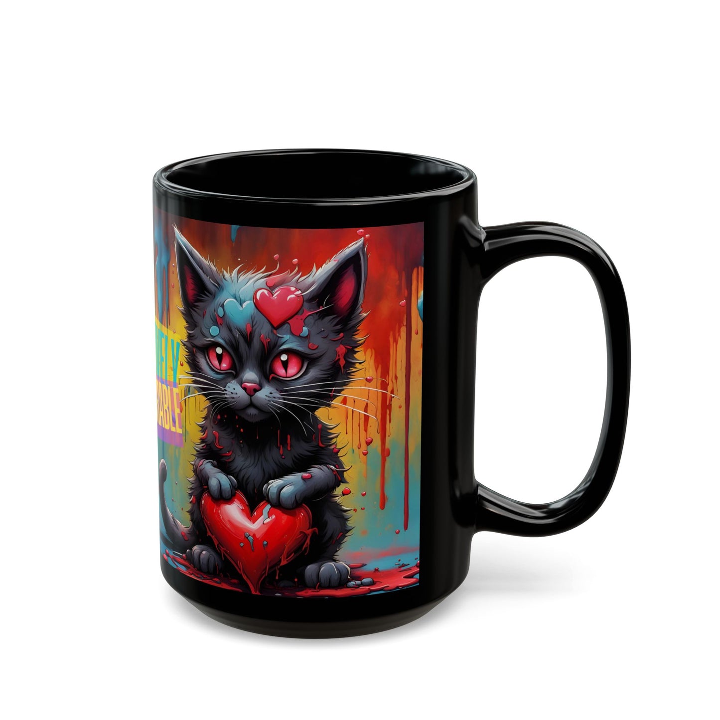 Cute Cat Lovers Mug | Black Ceramic Design Mug | Ideal Coffee Cup Gift | Cat Mom Gift | Kitty Lover Mug | Black Ceramic Cat Lovers Mug