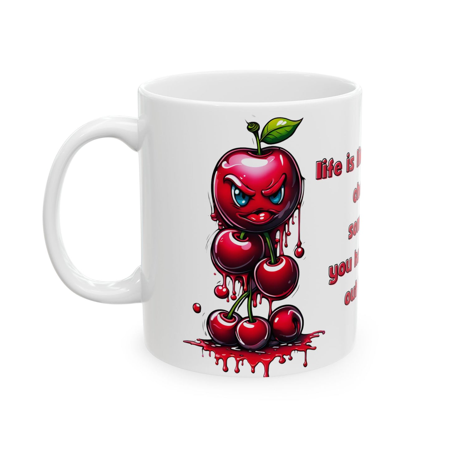 Funny Angry Cherries Mug – “Spit the Pits” Quote Coffee Cup (11oz & 15oz)