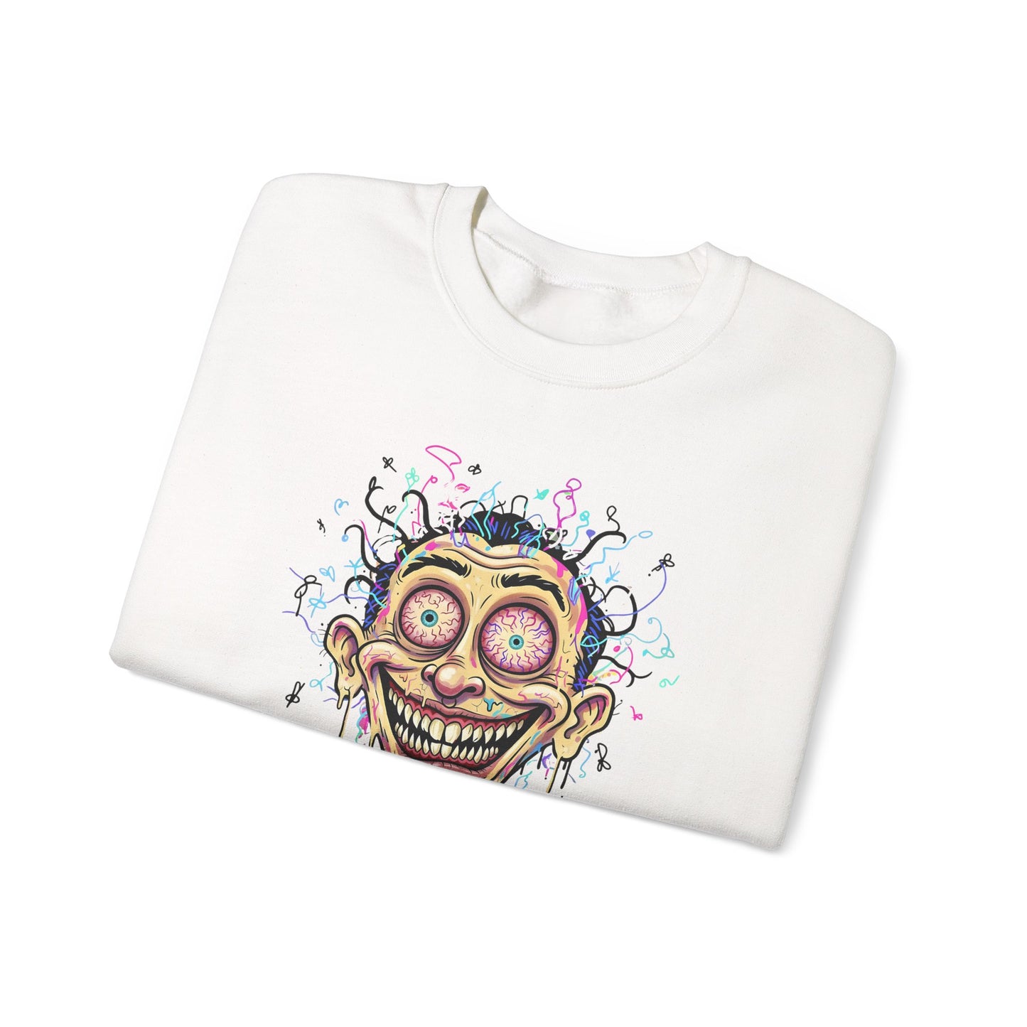 Munted Face Sweatshirt — Trippy Graphic Pullover for Weird Art Lovers