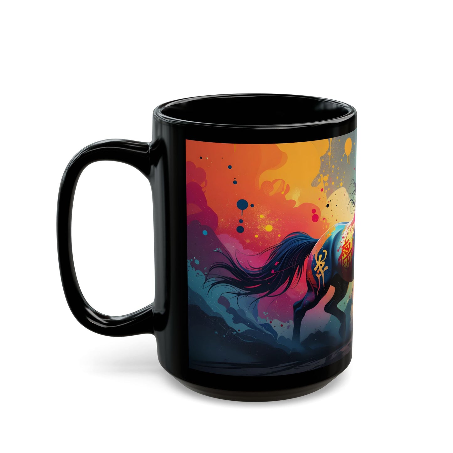 Horse Spirit Black Mug – Inspirational 'The Horse' Zodiac Poem Coffee Cup (11oz/15oz)