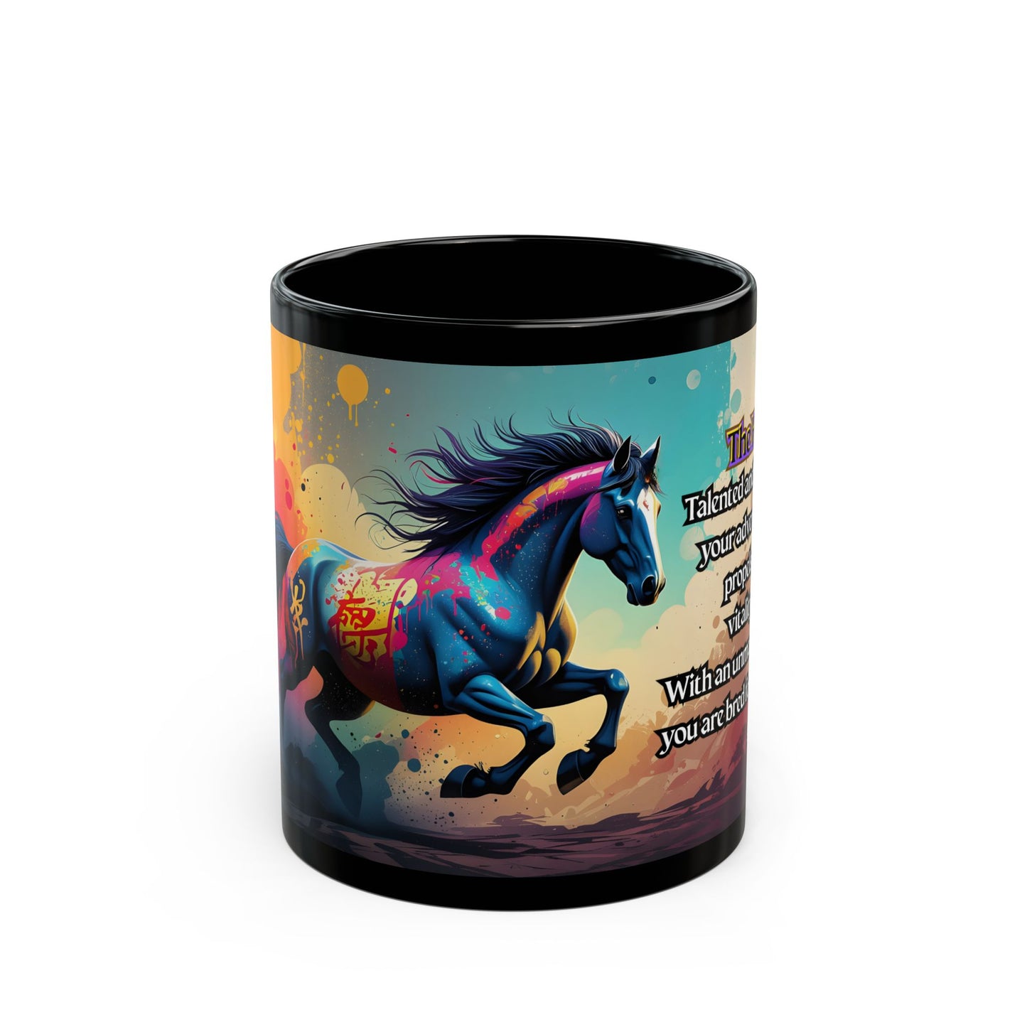 Horse Spirit Black Mug – Inspirational 'The Horse' Zodiac Poem Coffee Cup (11oz/15oz)