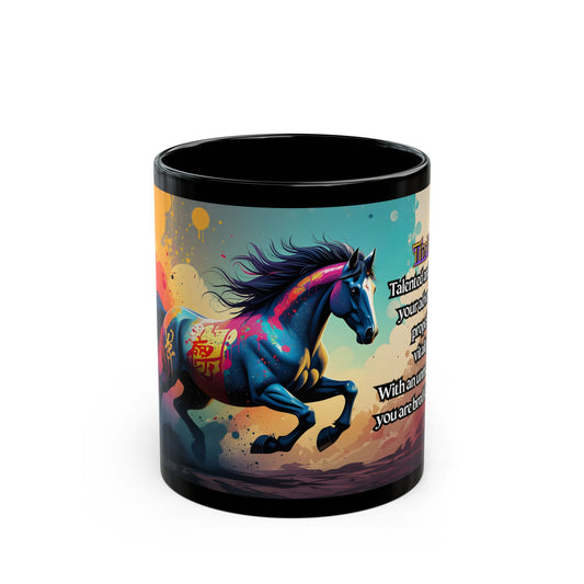 Horse Spirit Black Mug – Inspirational 'The Horse' Zodiac Poem Coffee Cup (11oz/15oz)