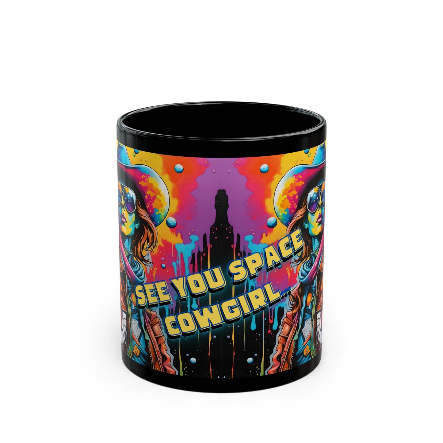 Psychedelic Space Cowgirl Mug – Cosmic Retro Coffee Cup