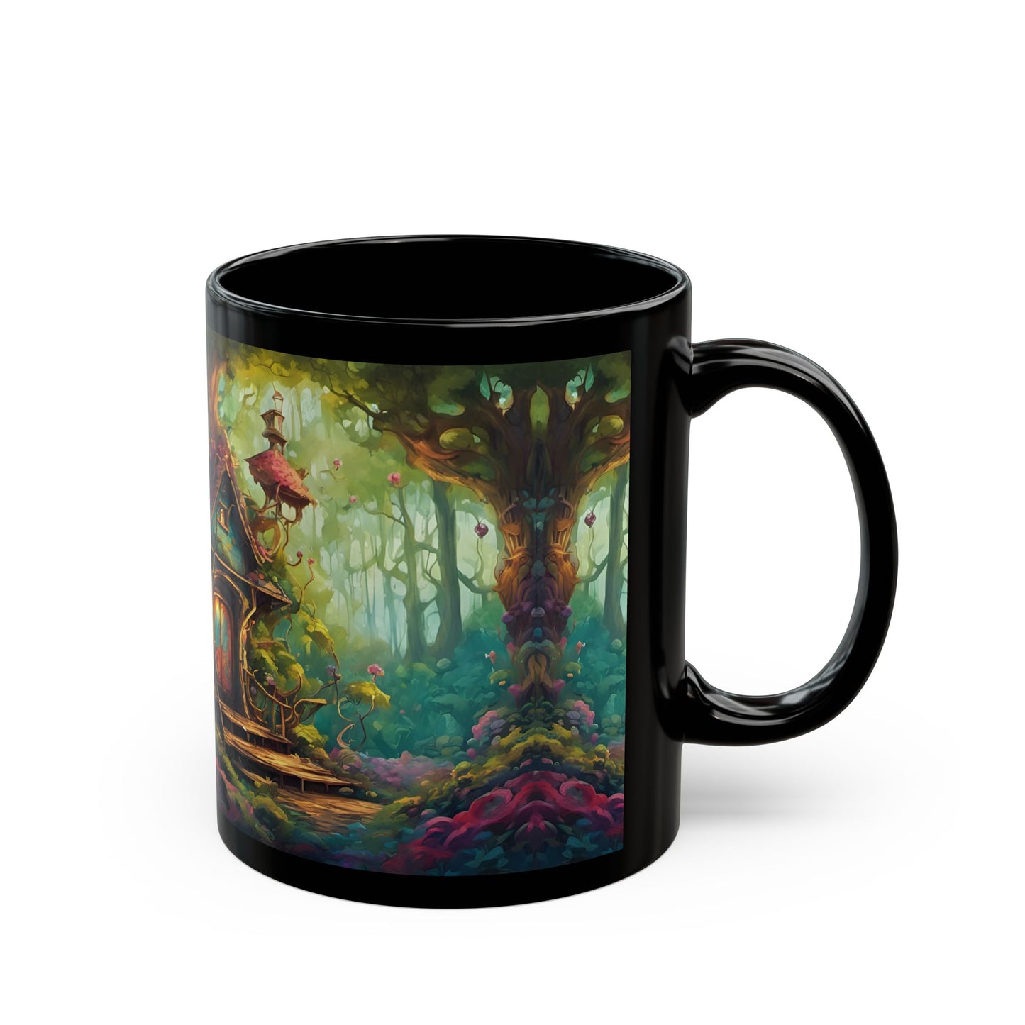 Enchanted Forest Cottage Mug – Whimsical Woodland Ceramic Coffee Cup with Hidden Message (11oz or 15oz)