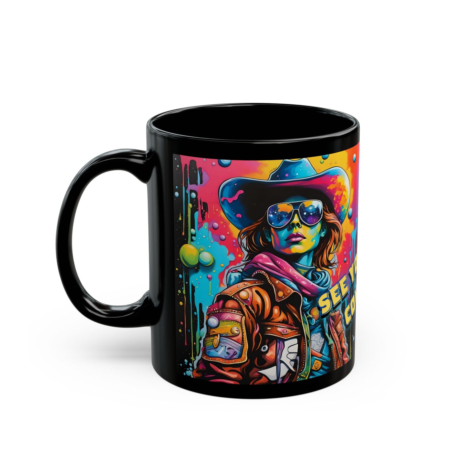 Psychedelic Space Cowgirl Mug – Cosmic Retro Coffee Cup