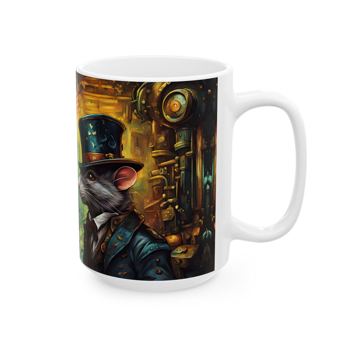 The Great Pantry War Mug 11oz/15oz – Steampunk Cat & Rat Fantasy Art | Muntedverse Ceramic Drinkware Collectible