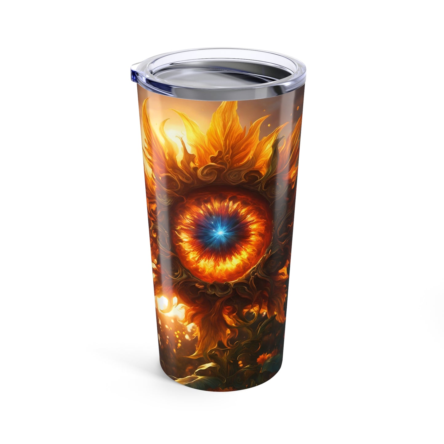 Blue-Eyed Sunflower Tumbler 20oz – Nature-Inspired Stainless Steel Cup | Surreal Floral Art Drinkware by Munted Art Designs