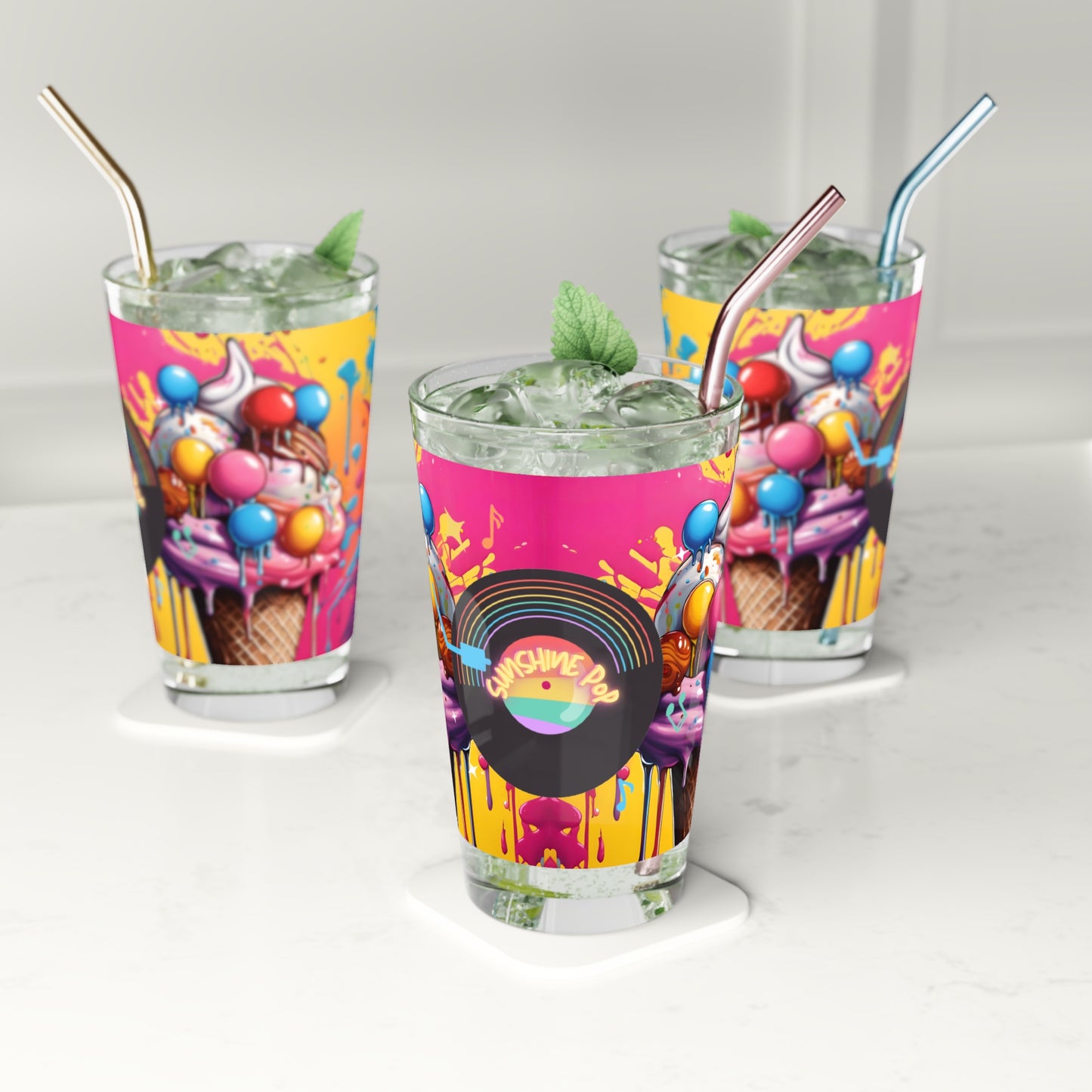 Ice Cream & Lollipop Pop Art Pint Glass – Bright Colourful Tumbler Cup (16oz)