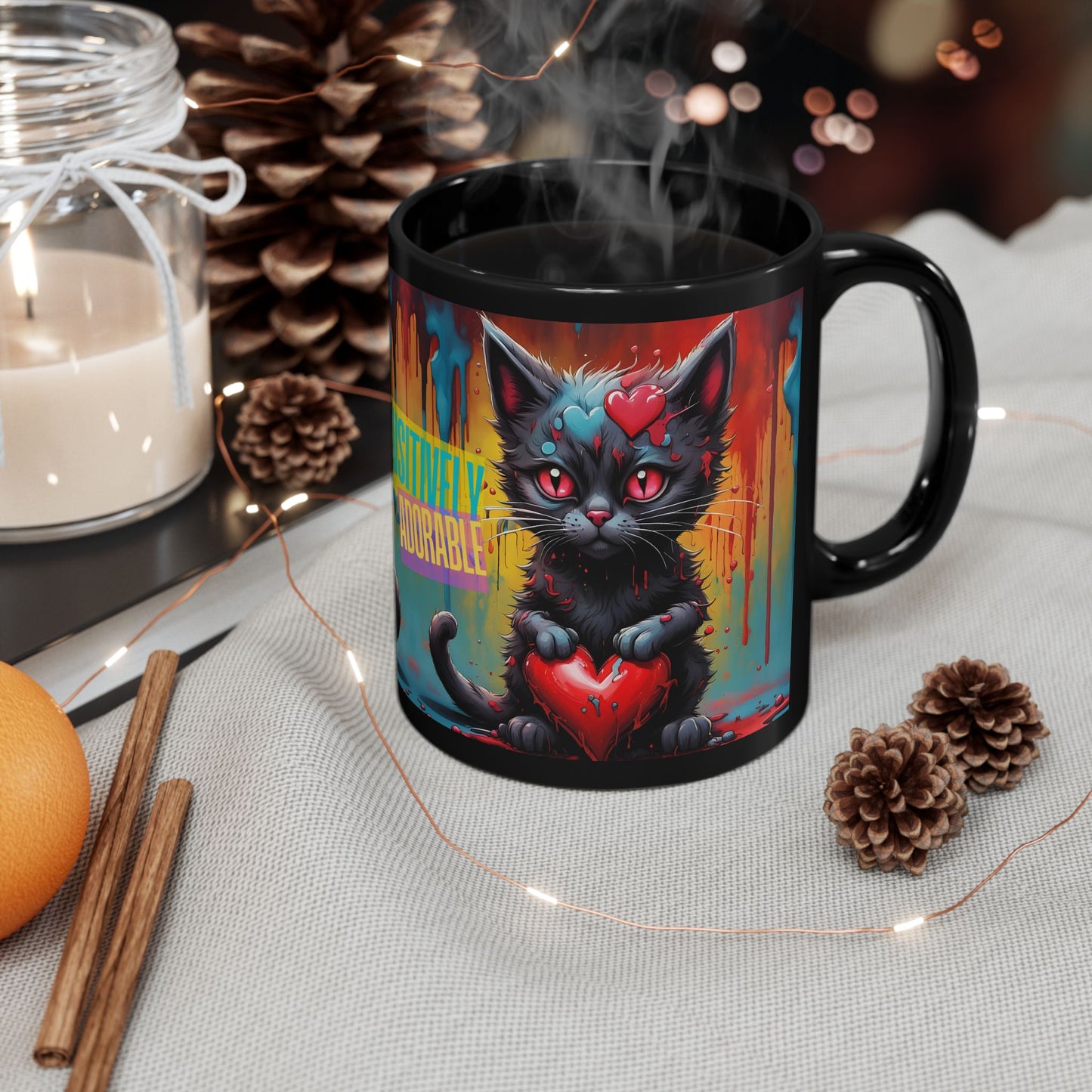 Cute Cat Lovers Mug | Black Ceramic Design Mug | Ideal Coffee Cup Gift | Cat Mom Gift | Kitty Lover Mug | Black Ceramic Cat Lovers Mug