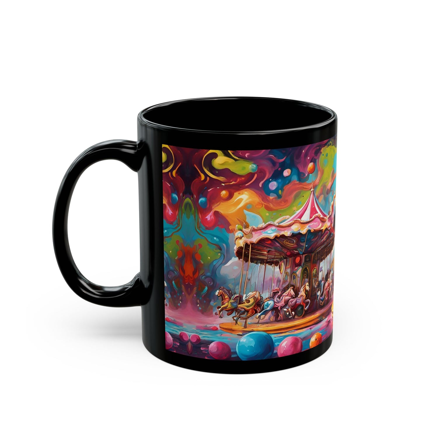 Psychedelic Circus Clown Mug – Trippy Black Ceramic Coffee Cup