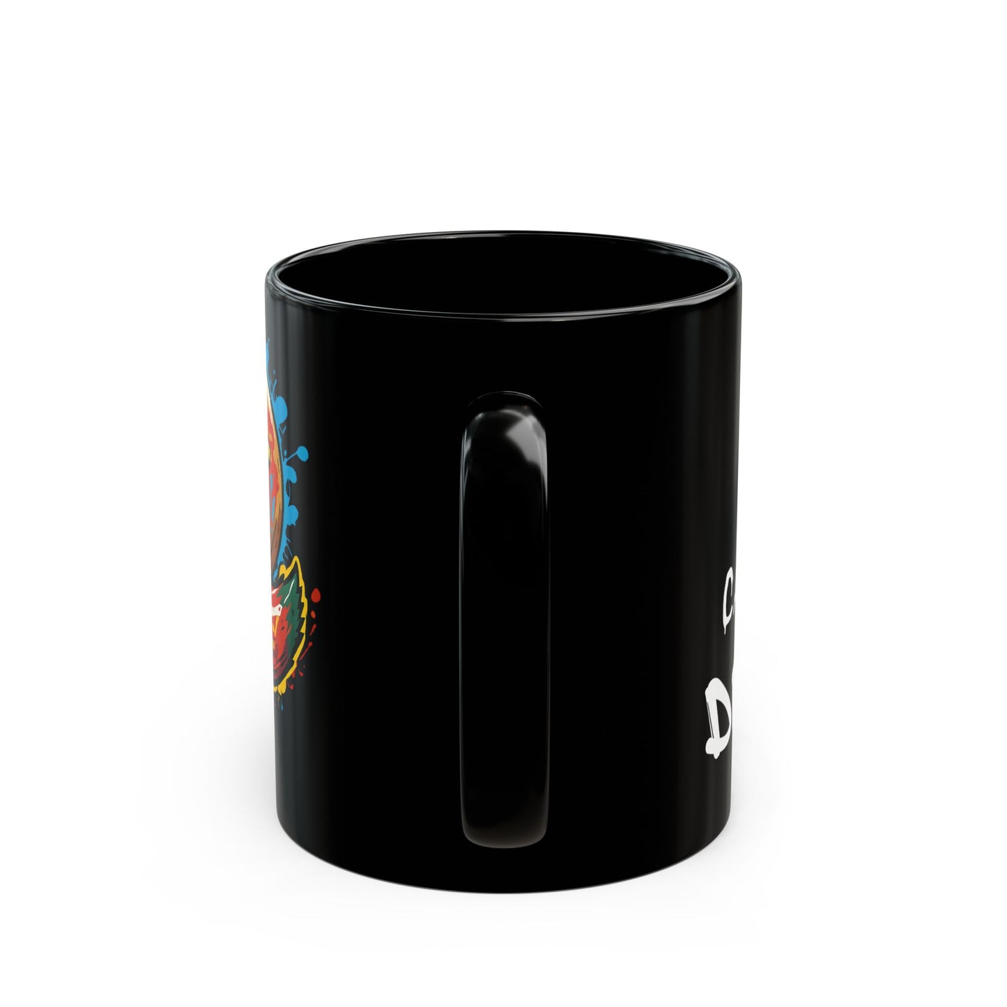 Caffeine Dealer Mug – Black Ceramic Gamer Coffee Cup with Raccoon Loot Art