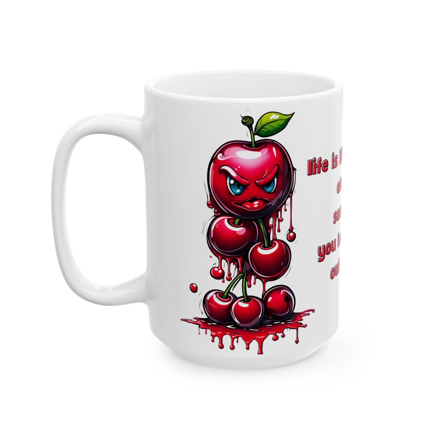 Funny Angry Cherries Mug – “Spit the Pits” Quote Coffee Cup (11oz & 15oz)