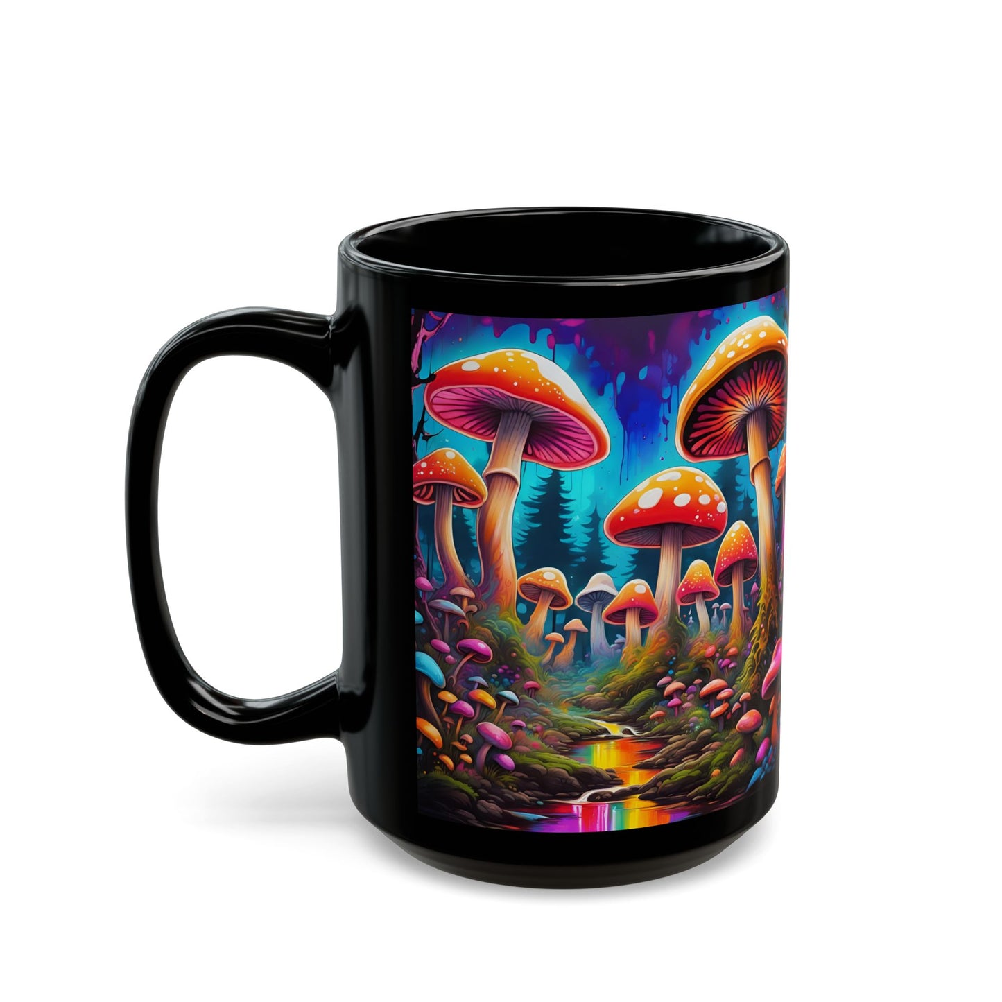 Vibrant Psychedelic Mushroom Forest Ceramic Mug | Colorful Coffee Cup | Unique Nature Lover Gift