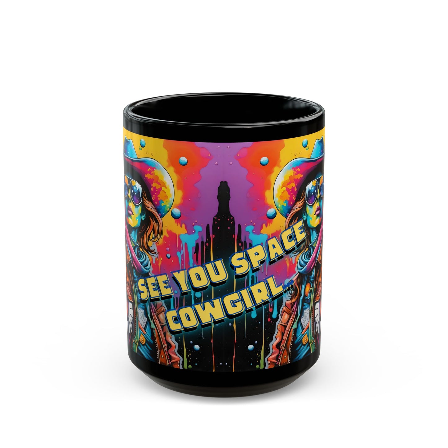 Psychedelic Space Cowgirl Mug – Cosmic Retro Coffee Cup