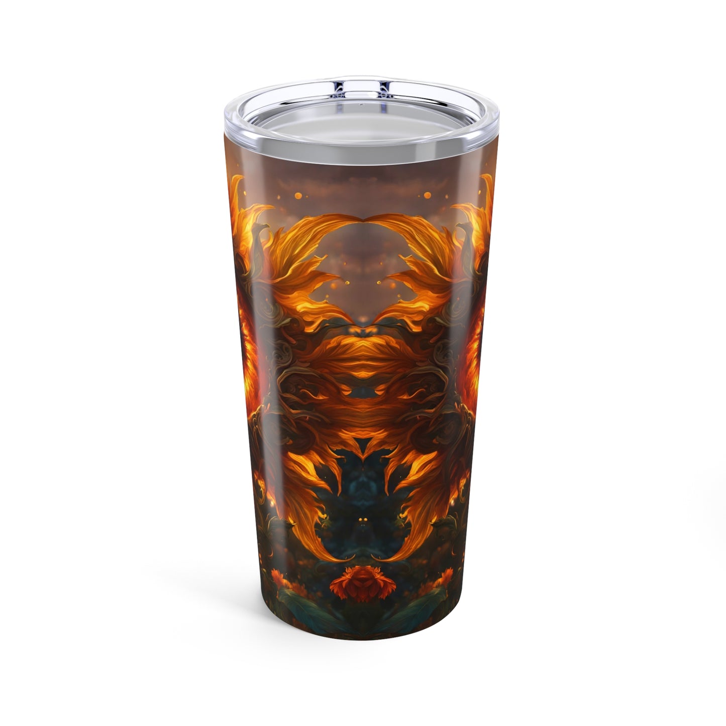 Blue-Eyed Sunflower Tumbler 20oz – Nature-Inspired Stainless Steel Cup | Surreal Floral Art Drinkware by Munted Art Designs
