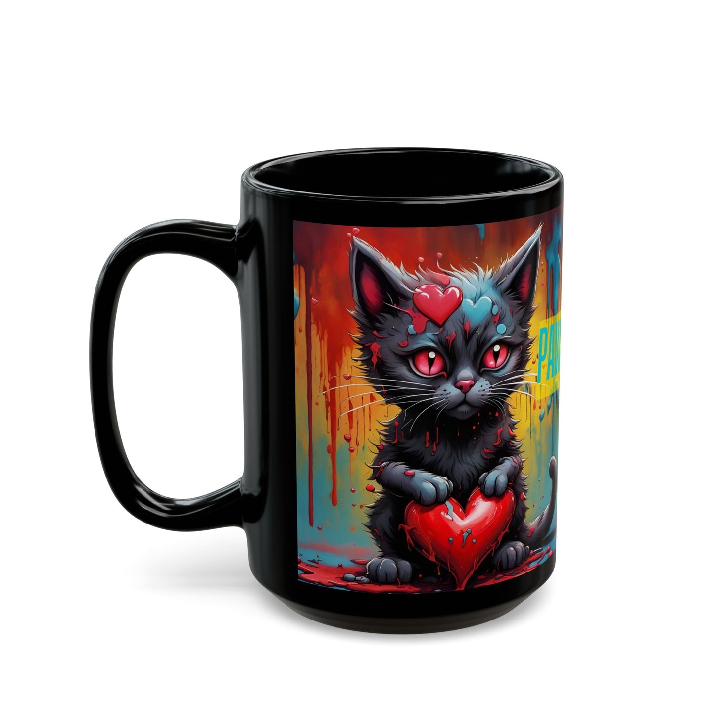 Cute Cat Lovers Mug | Black Ceramic Design Mug | Ideal Coffee Cup Gift | Cat Mom Gift | Kitty Lover Mug | Black Ceramic Cat Lovers Mug