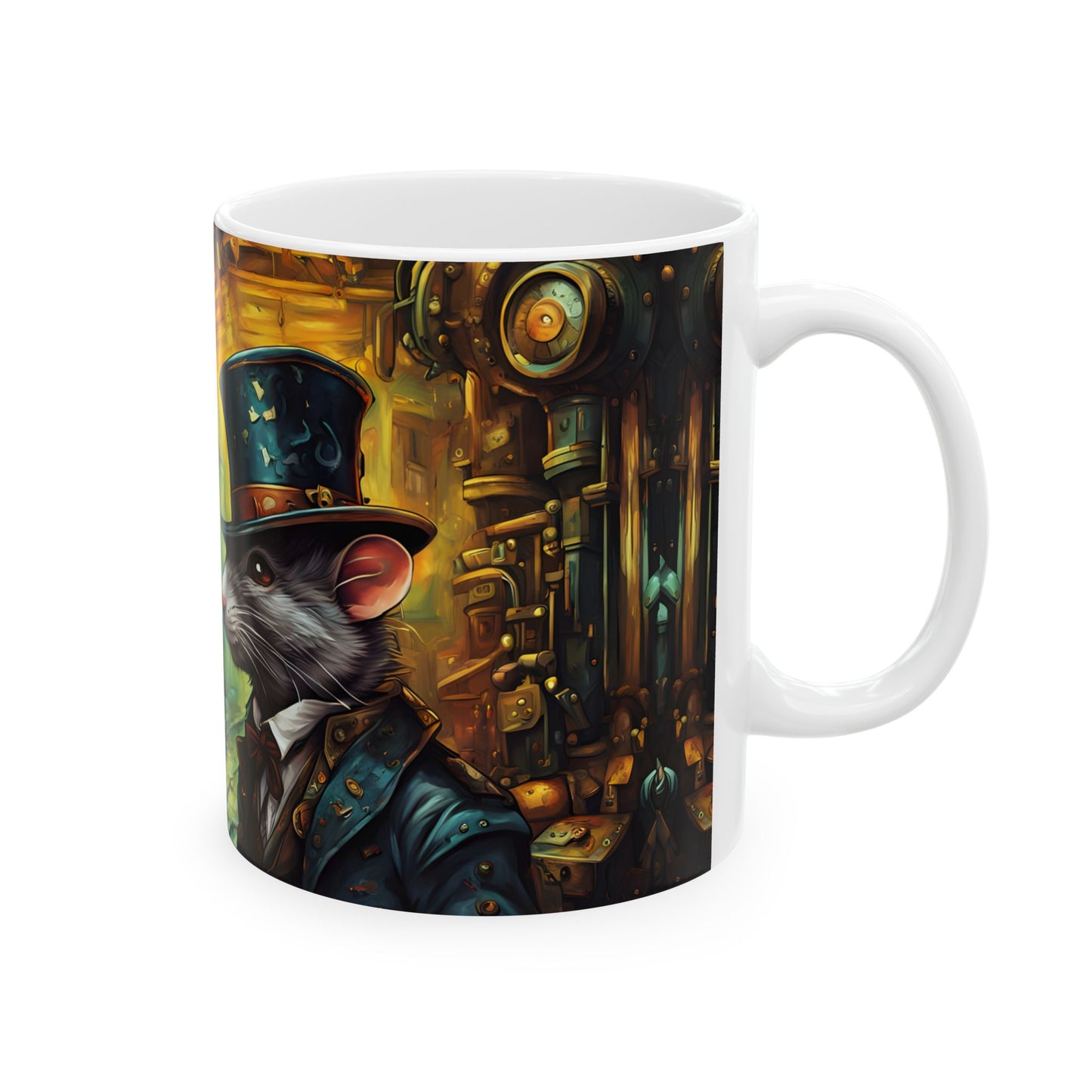 The Great Pantry War Mug 11oz/15oz – Steampunk Cat & Rat Fantasy Art | Muntedverse Ceramic Drinkware Collectible