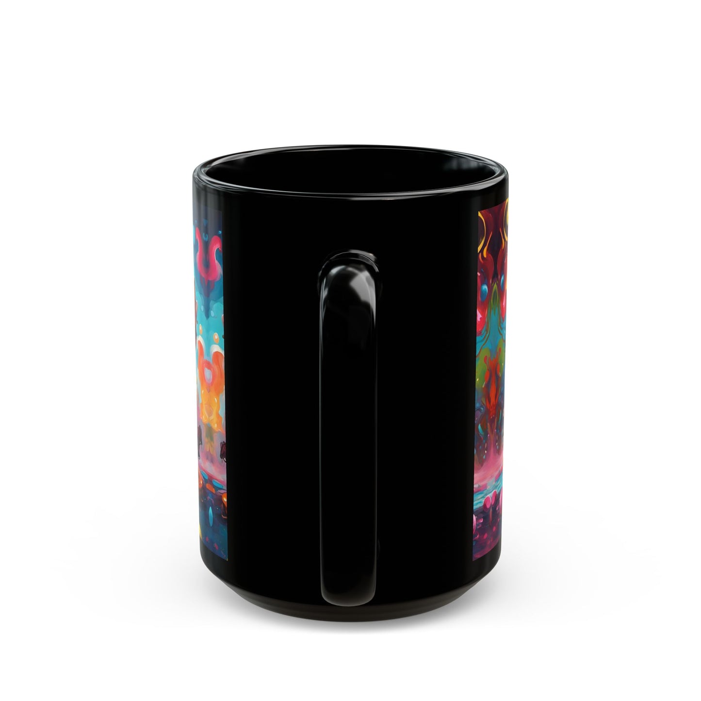 Psychedelic Circus Clown Mug – Trippy Black Ceramic Coffee Cup